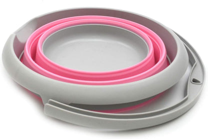 5L / 1.32 Gallon Collapsible Plastic Bucket - Foldable Round Tub - Portable Fishing Water Pail - Space Saving Outdoor Waterpot (5L Round, Grey/Pink)