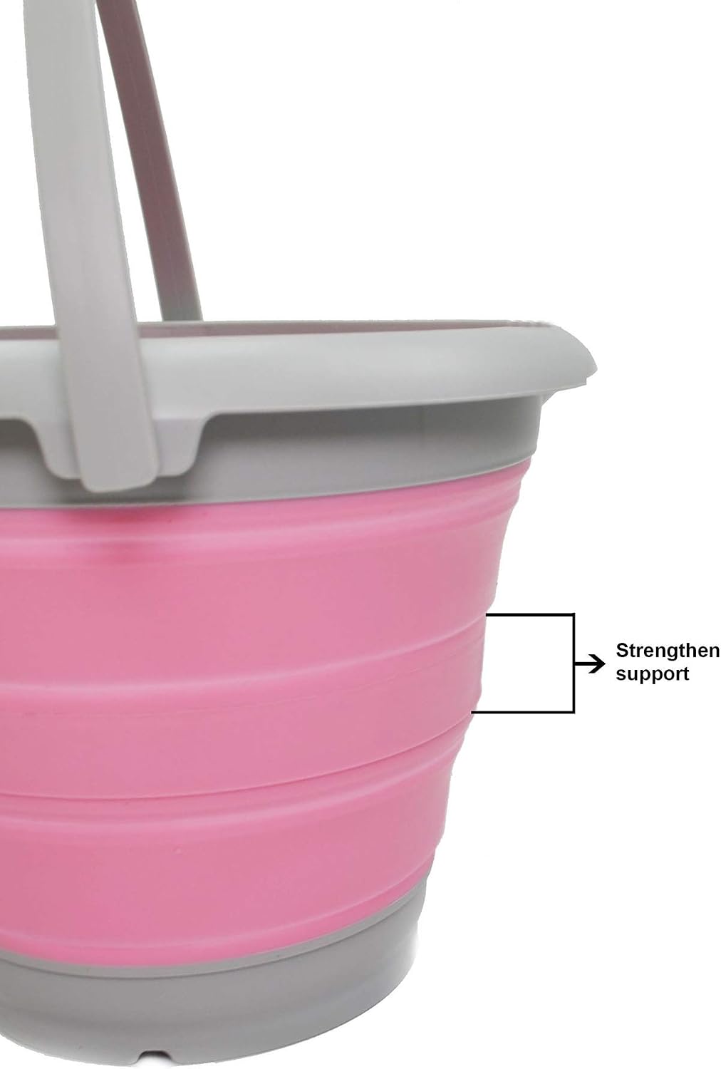 5L / 1.32 Gallon Collapsible Plastic Bucket - Foldable Round Tub - Portable Fishing Water Pail - Space Saving Outdoor Waterpot (5L Round, Grey/Pink)