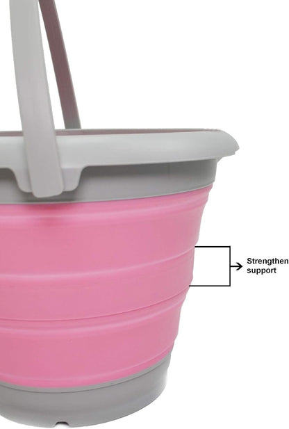 5L / 1.32 Gallon Collapsible Plastic Bucket - Foldable Round Tub - Portable Fishing Water Pail - Space Saving Outdoor Waterpot (5L Round, Grey/Pink)