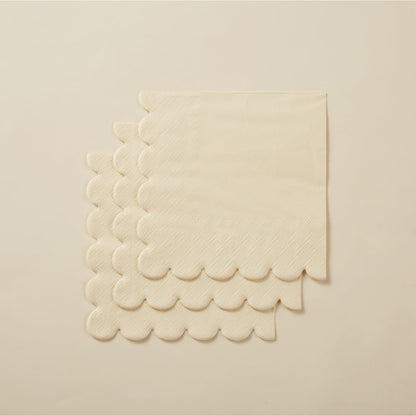 100 Pack Cocktail Napkin 2-Ply Scalloped Edged Dessert Napkins Folded 5 x 5 Inches Disposable Napkins for Dinner Wedding Birthday Party Bridal Anniversary Reception Event (Milky-White)