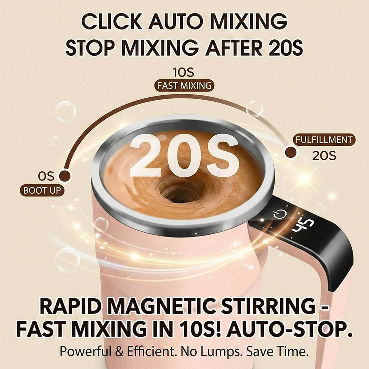 Self Stirring Mug & Electric Coffee with Automatic Magnetic Mixer, Rechargeable Auto Mixing Cup with LCD Real-Time Temperature Display, Travel Tumbler for Coffee, Protein Shakes, Hot Chocolate (Pink)