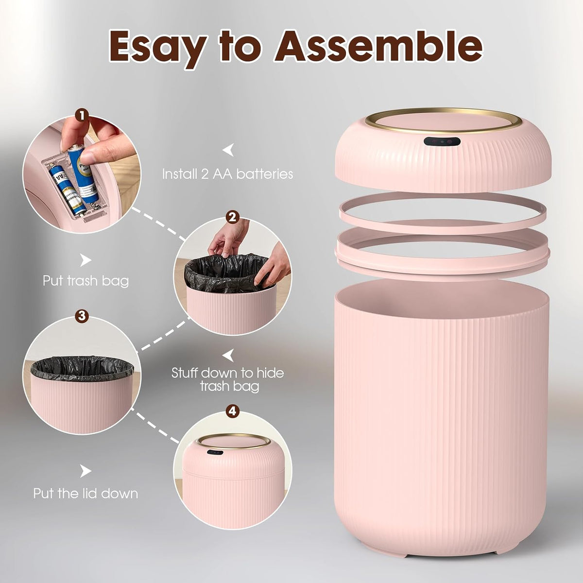 Procade Automatic Motion Sensor Bathroom Trash Can, Small Pink Garbage Can
