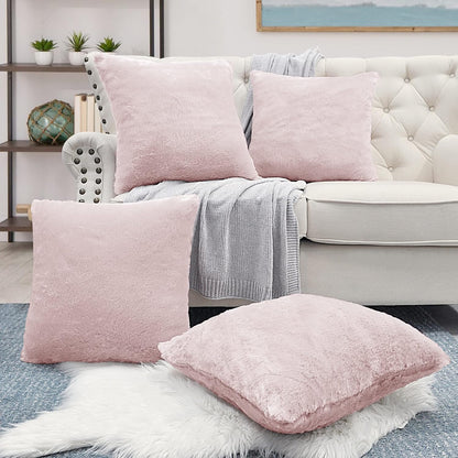 Faux Fur Decorative Square Throw Pillow Covers 20 x 20 Inches Set of 4, Plush Fluffy Fuzzy Soft Luxury Cushion Case Pillowcase for Couch Bed Car Bedroom Living Room, Peach Blush