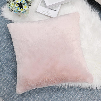 Faux Fur Decorative Square Throw Pillow Covers 20 x 20 Inches Set of 4, Plush Fluffy Fuzzy Soft Luxury Cushion Case Pillowcase for Couch Bed Car Bedroom Living Room, Peach Blush