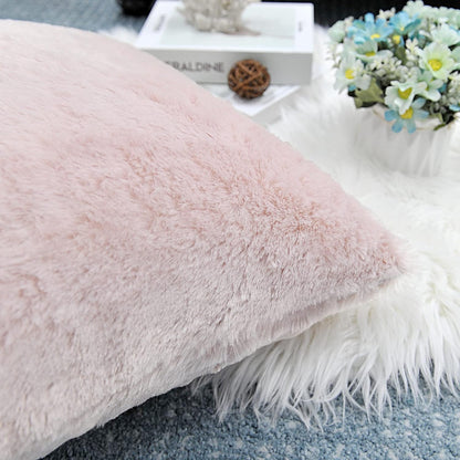 Faux Fur Decorative Square Throw Pillow Covers 20 x 20 Inches Set of 4, Plush Fluffy Fuzzy Soft Luxury Cushion Case Pillowcase for Couch Bed Car Bedroom Living Room, Peach Blush