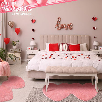 Valentines Heart Rug Double Heart Shaped Bathroom Rug Decorative Non Slip Doormat Washable Love Shag Shower Mat Home Bedroom Living Room 15.75 x 31.5 Inch(Pink)