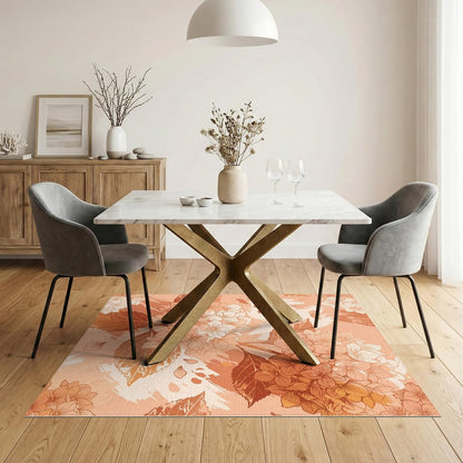5'x7' Washable Flatwoven Rug, Peach Watercolor Floral Stain Resistant Area Rug Non-Slip Low Profile Floor Covering for Guest Room, Lounge, Apartment | Ref:2082414