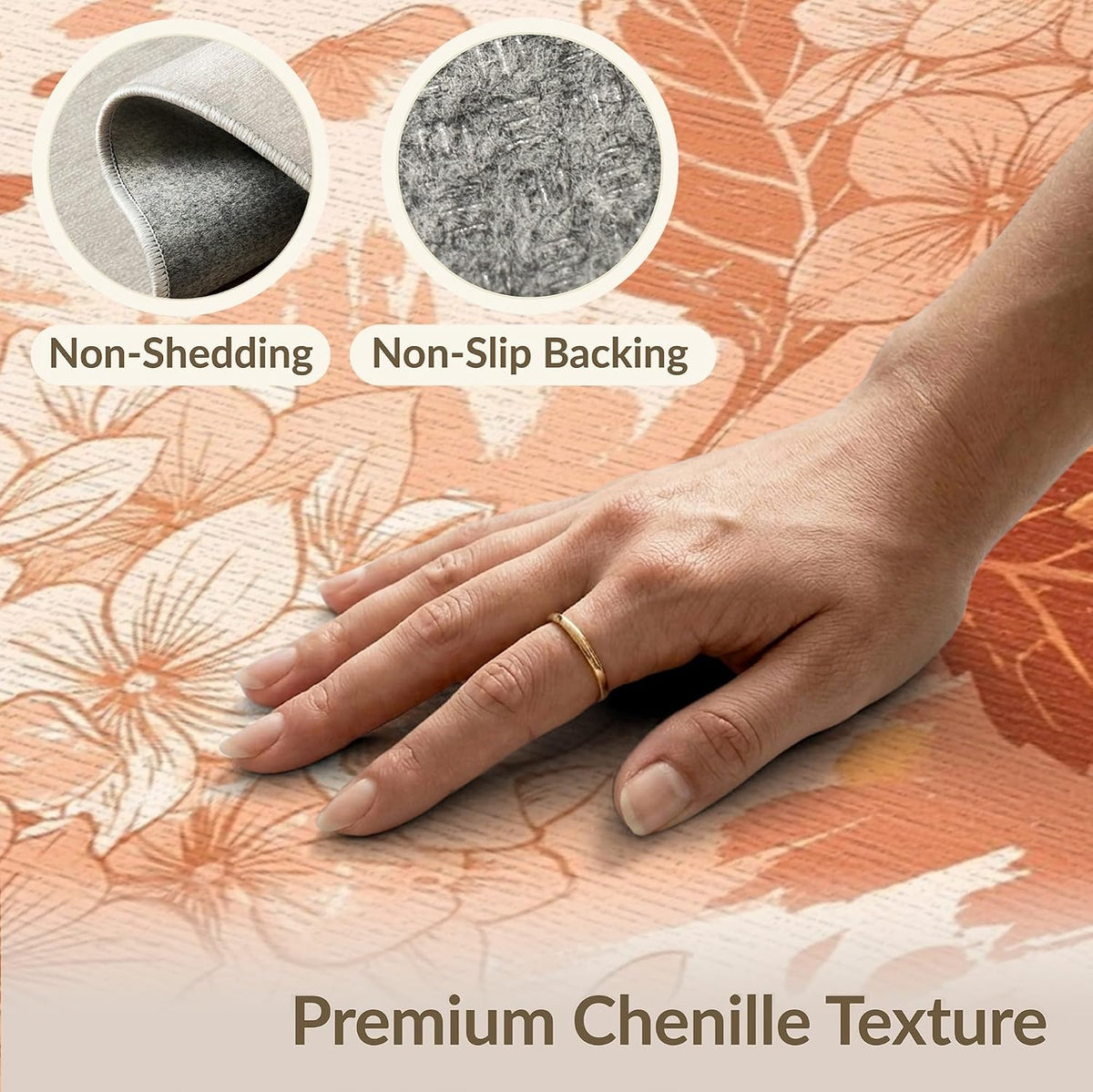5'x7' Washable Flatwoven Rug, Peach Watercolor Floral Stain Resistant Area Rug Non-Slip Low Profile Floor Covering for Guest Room, Lounge, Apartment | Ref:2082414