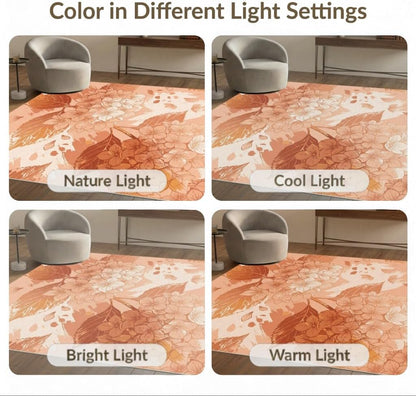 5'x7' Washable Flatwoven Rug, Peach Watercolor Floral Stain Resistant Area Rug Non-Slip Low Profile Floor Covering for Guest Room, Lounge, Apartment | Ref:2082414