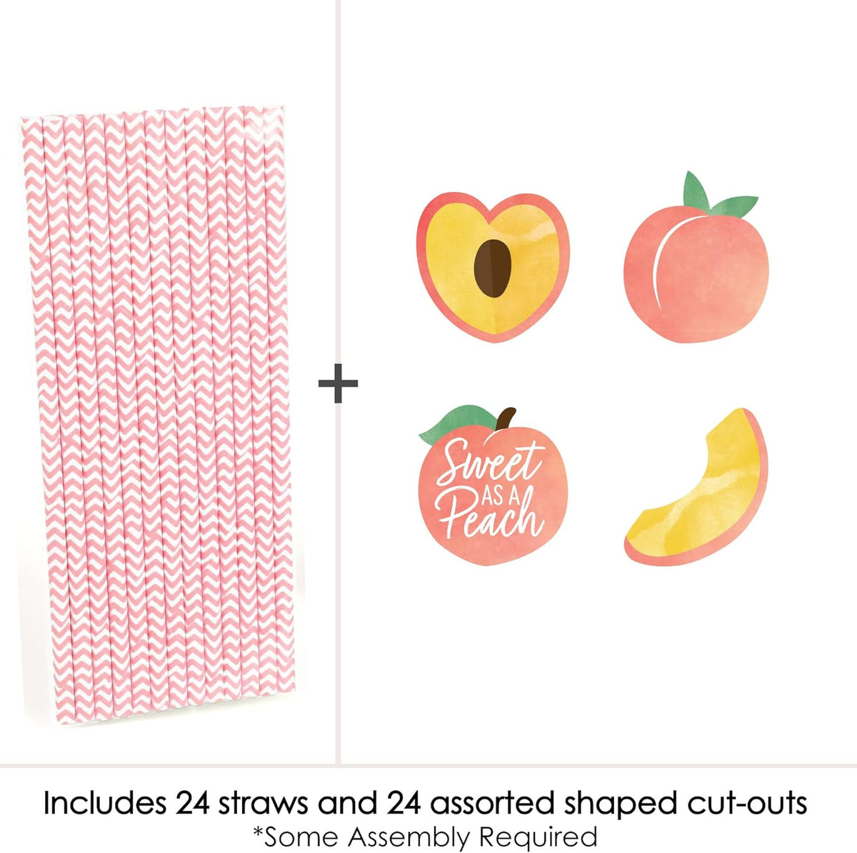 Sweet as a Peach - Paper Straw Decor - Fruit Themed Baby Shower or Birthday Party Striped Decorative Straws - Set of 24