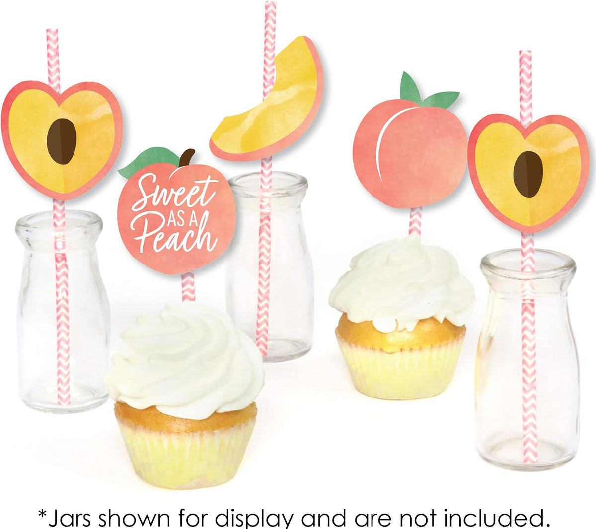 Sweet as a Peach - Paper Straw Decor - Fruit Themed Baby Shower or Birthday Party Striped Decorative Straws - Set of 24