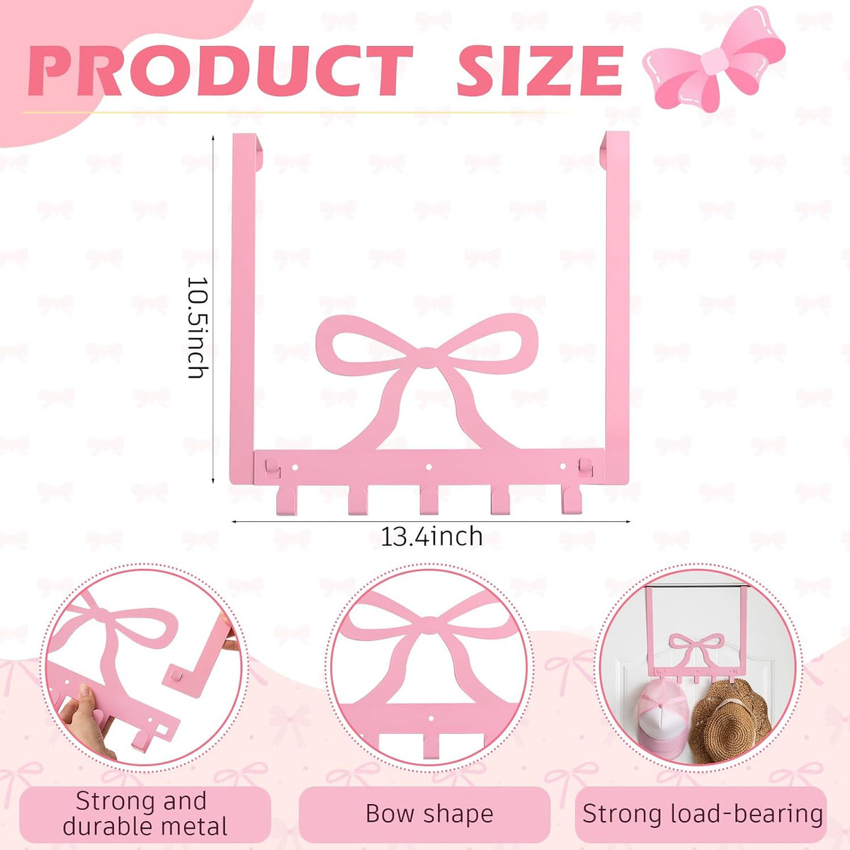 Pink Bow Over The Door Hooks Coquette Bathroom Decor