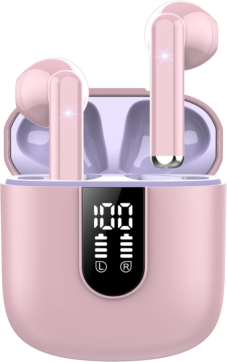 Wireless Earbuds, Bluetooth 5.4 Headphones HiFi Stereo, Bluetooth Earbuds with ENC Noise Cancelling Mic, 36H LED Display Ear Buds, IPX7 in Ear Earphones for Phone Tablet Laptop Sports, Pink