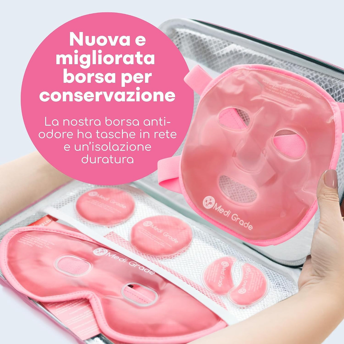 Face Ice Pack and Cooling Eye Mask Set, ChillGel Gel Mask, Pink