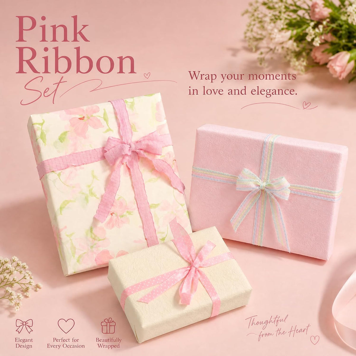 Pink Ribbon Gift Wrap Ribbons 6 Rolls Total 40 Yards Ribbons for Crafts,Wedding Party Decor,Ribbon for Flower Bouquet,Include Pom Pom Trim,Satin Ribbon,Organza Ribbon (Pink 6 Rolls Mix B)