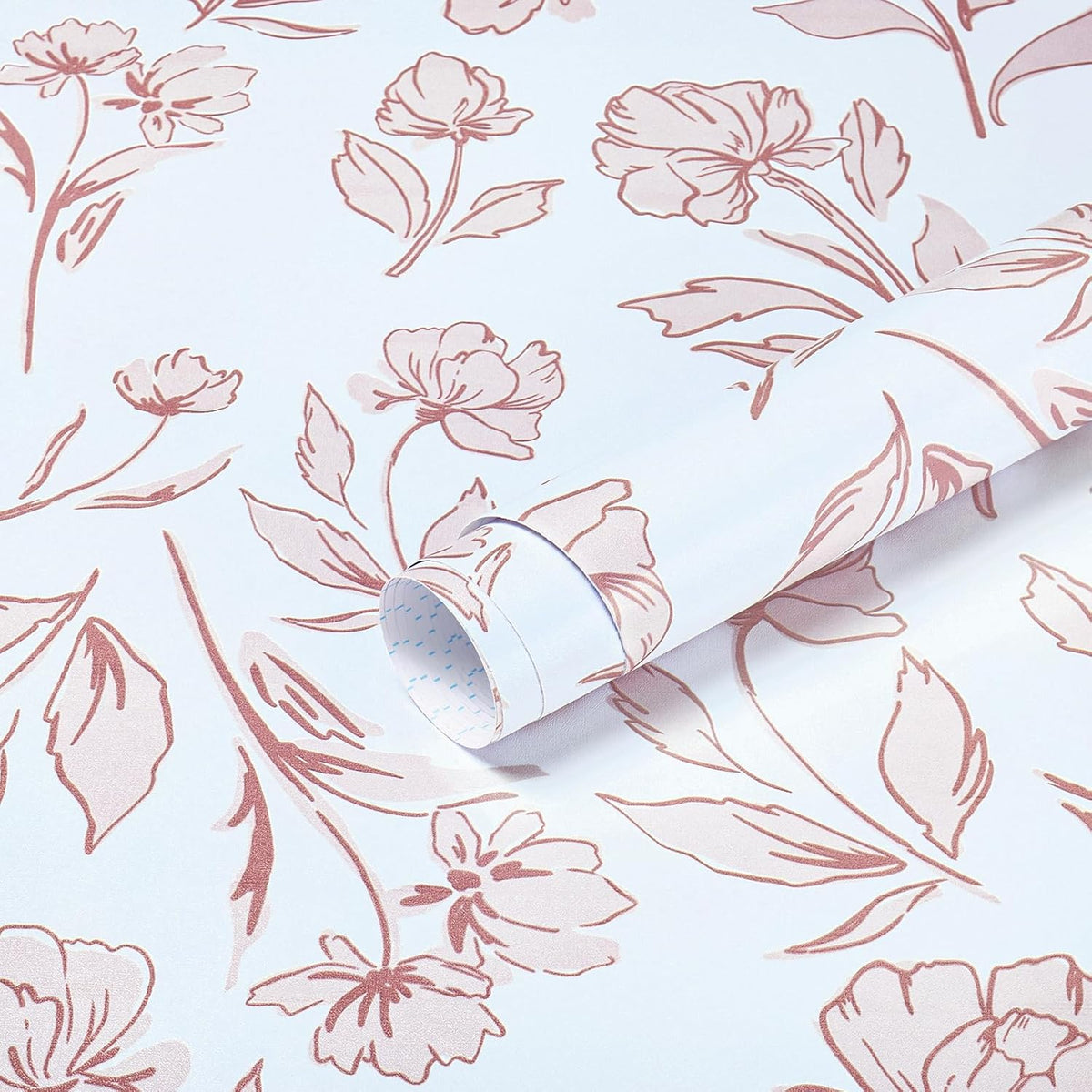 Floral Peel and Stick Wallpaper Pink and White Wall Paper Modern Boho Removable Self Adhesive Flower Leaf Contact Paper for Cabinets Bedroom Bathroom Waterproof Vinyl Rolls 17.3" X 78.7"