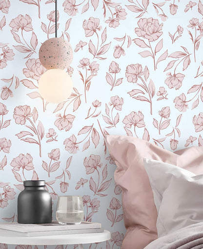 Floral Peel and Stick Wallpaper Pink and White Wall Paper Modern Boho Removable Self Adhesive Flower Leaf Contact Paper for Cabinets Bedroom Bathroom Waterproof Vinyl Rolls 17.3" X 78.7"