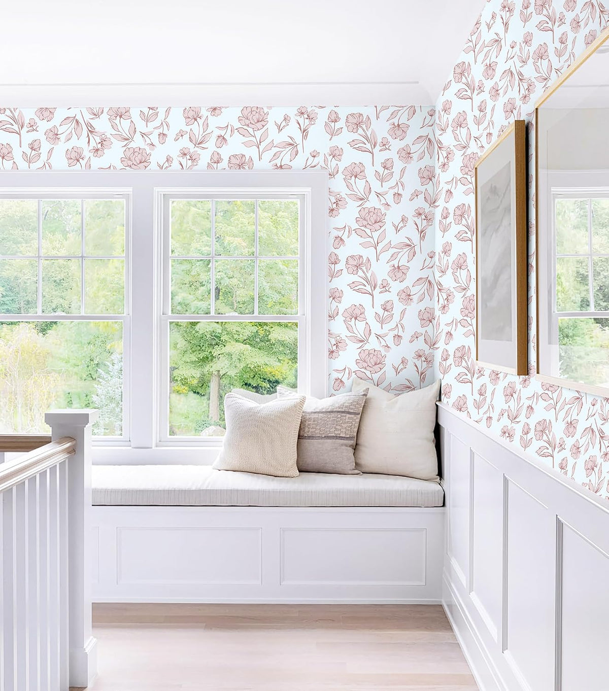 Floral Peel and Stick Wallpaper Pink and White Wall Paper Modern Boho Removable Self Adhesive Flower Leaf Contact Paper for Cabinets Bedroom Bathroom Waterproof Vinyl Rolls 17.3" X 78.7"