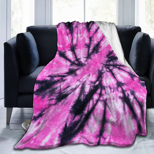 Pink and Black Tie Dye Fleece Blanket Lightweight Ultra-Soft Throw Blanket for Sofa Couch Bed Camping Travel - Super Soft Cozy Microfiber Blanket 80"X60"