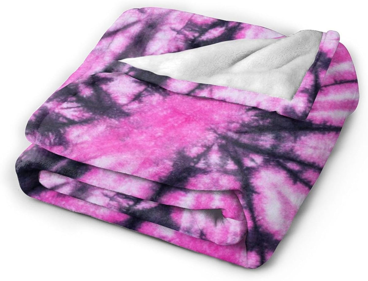 Pink and Black Tie Dye Fleece Blanket Lightweight Ultra-Soft Throw Blanket for Sofa Couch Bed Camping Travel - Super Soft Cozy Microfiber Blanket 80"X60"