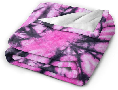 Pink and Black Tie Dye Fleece Blanket Lightweight Ultra-Soft Throw Blanket for Sofa Couch Bed Camping Travel - Super Soft Cozy Microfiber Blanket 80"X60"