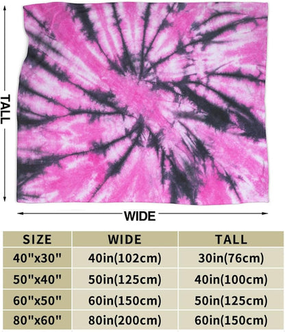 Pink and Black Tie Dye Fleece Blanket Lightweight Ultra-Soft Throw Blanket for Sofa Couch Bed Camping Travel - Super Soft Cozy Microfiber Blanket 80"X60"
