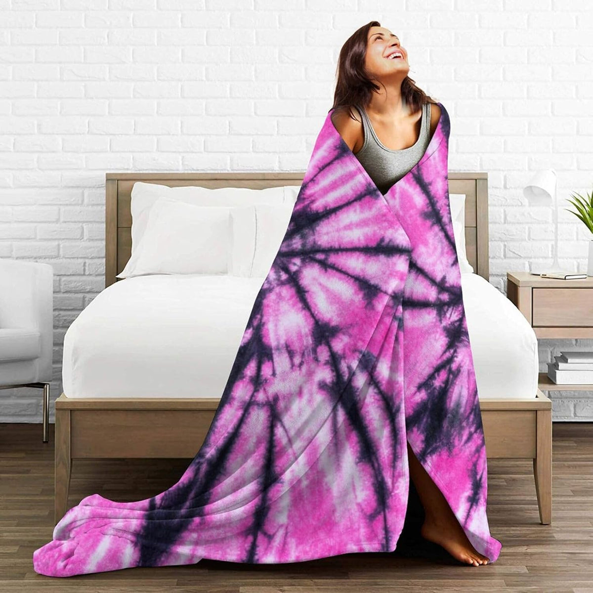 Pink and Black Tie Dye Fleece Blanket Lightweight Ultra-Soft Throw Blanket for Sofa Couch Bed Camping Travel - Super Soft Cozy Microfiber Blanket 80"X60"