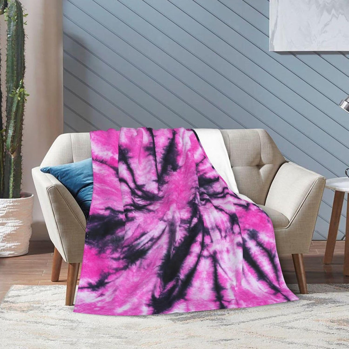 Pink and Black Tie Dye Fleece Blanket Lightweight Ultra-Soft Throw Blanket for Sofa Couch Bed Camping Travel - Super Soft Cozy Microfiber Blanket 80"X60"