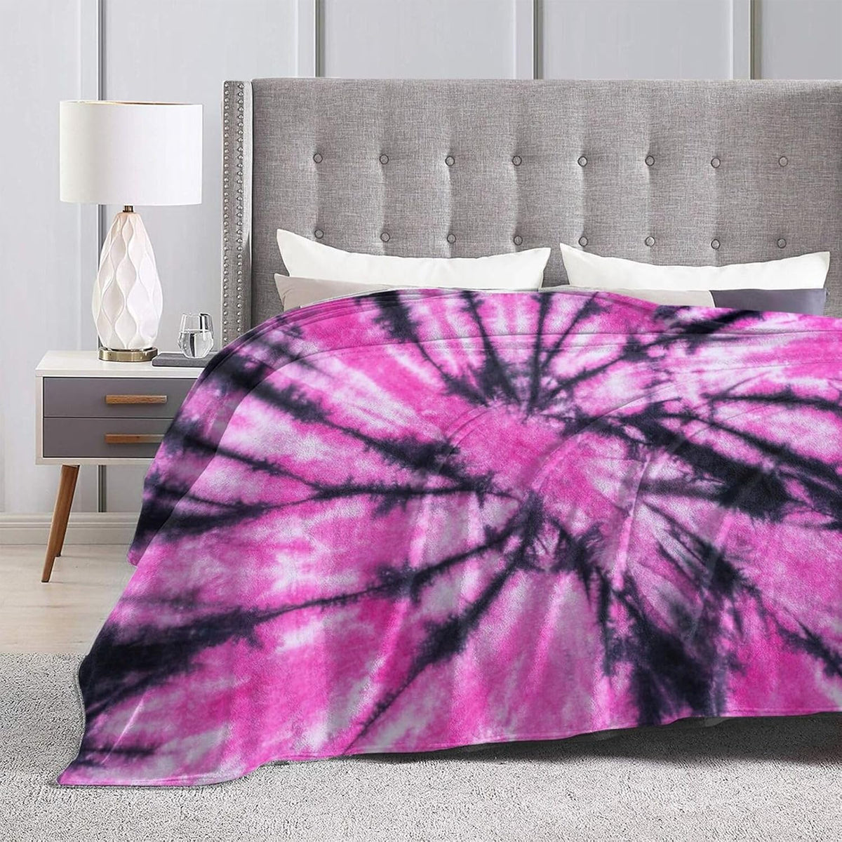Pink and Black Tie Dye Fleece Blanket Lightweight Ultra-Soft Throw Blanket for Sofa Couch Bed Camping Travel - Super Soft Cozy Microfiber Blanket 80"X60"