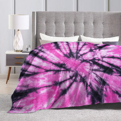 Pink and Black Tie Dye Fleece Blanket Lightweight Ultra-Soft Throw Blanket for Sofa Couch Bed Camping Travel - Super Soft Cozy Microfiber Blanket 80"X60"