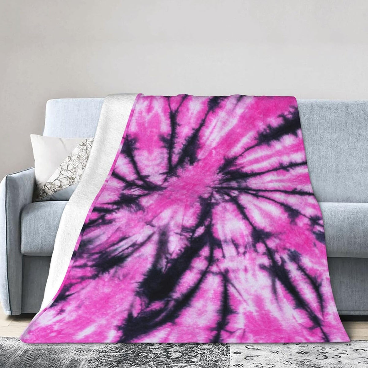 Pink and Black Tie Dye Fleece Blanket Lightweight Ultra-Soft Throw Blanket for Sofa Couch Bed Camping Travel - Super Soft Cozy Microfiber Blanket 80"X60"