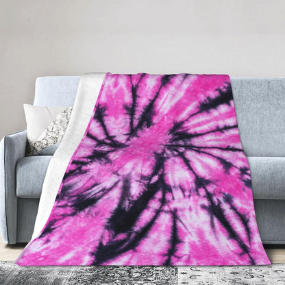 Pink and Black Tie Dye Fleece Blanket Lightweight Ultra-Soft Throw Blanket for Sofa Couch Bed Camping Travel - Super Soft Cozy Microfiber Blanket 80"X60"