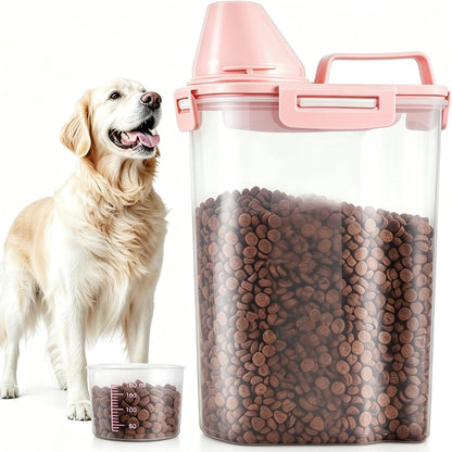 Pet Food Storage Container Bin 2.5 lb Portable BPA Free Cat Dog Food Storage Container Dispenser with Measuring Cup and Seal Buckle for Small Animal Kibble Bird Seed Oatmeal Rice Flour
