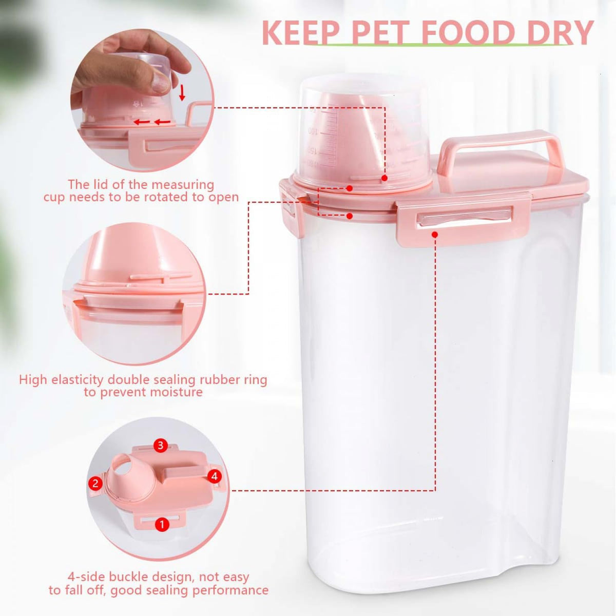 Pet Food Storage Container Bin 2.5 lb Portable BPA Free Cat Dog Food Storage Container Dispenser with Measuring Cup and Seal Buckle for Small Animal Kibble Bird Seed Oatmeal Rice Flour
