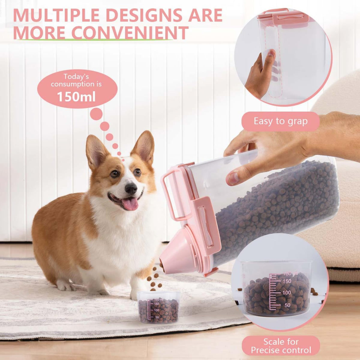 Pet Food Storage Container Bin 2.5 lb Portable BPA Free Cat Dog Food Storage Container Dispenser with Measuring Cup and Seal Buckle for Small Animal Kibble Bird Seed Oatmeal Rice Flour