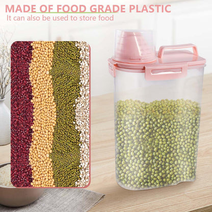 Pet Food Storage Container Bin 2.5 lb Portable BPA Free Cat Dog Food Storage Container Dispenser with Measuring Cup and Seal Buckle for Small Animal Kibble Bird Seed Oatmeal Rice Flour