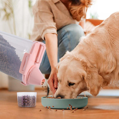 Pet Food Storage Container Bin 2.5 lb Portable BPA Free Cat Dog Food Storage Container Dispenser with Measuring Cup and Seal Buckle for Small Animal Kibble Bird Seed Oatmeal Rice Flour