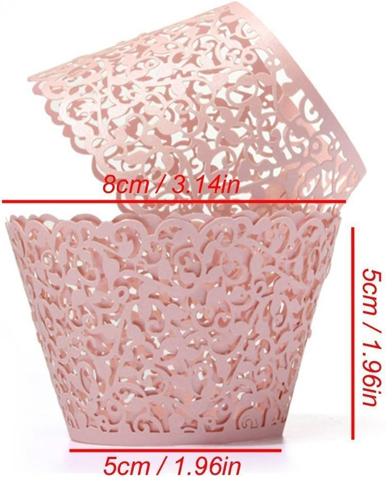 Vine Cupcake Wrappers, 60PCS Lace Cupcake Liners for Regular Sized Cupcake (Pink)