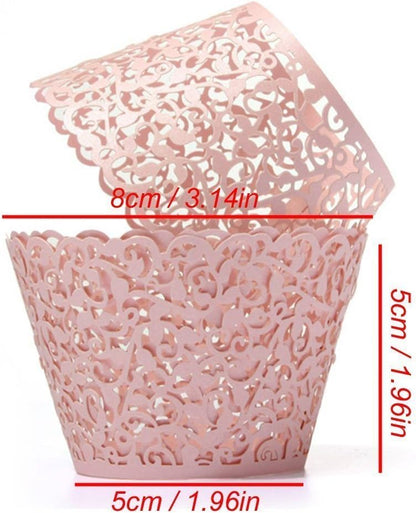 Vine Cupcake Wrappers, 60PCS Lace Cupcake Liners for Regular Sized Cupcake (Pink)