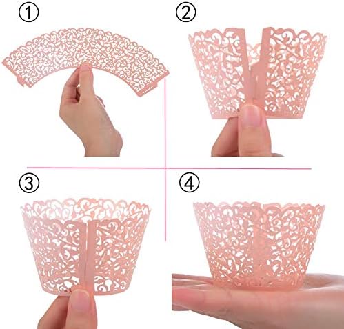 Vine Cupcake Wrappers, 60PCS Lace Cupcake Liners for Regular Sized Cupcake (Pink)