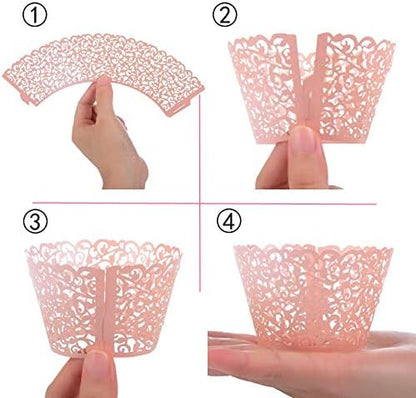 Vine Cupcake Wrappers, 60PCS Lace Cupcake Liners for Regular Sized Cupcake (Pink)