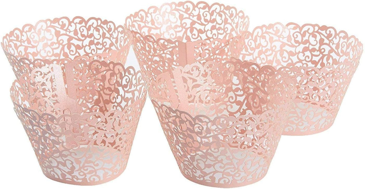 Vine Cupcake Wrappers, 60PCS Lace Cupcake Liners for Regular Sized Cupcake (Pink)