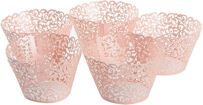 Vine Cupcake Wrappers, 60PCS Lace Cupcake Liners for Regular Sized Cupcake (Pink)
