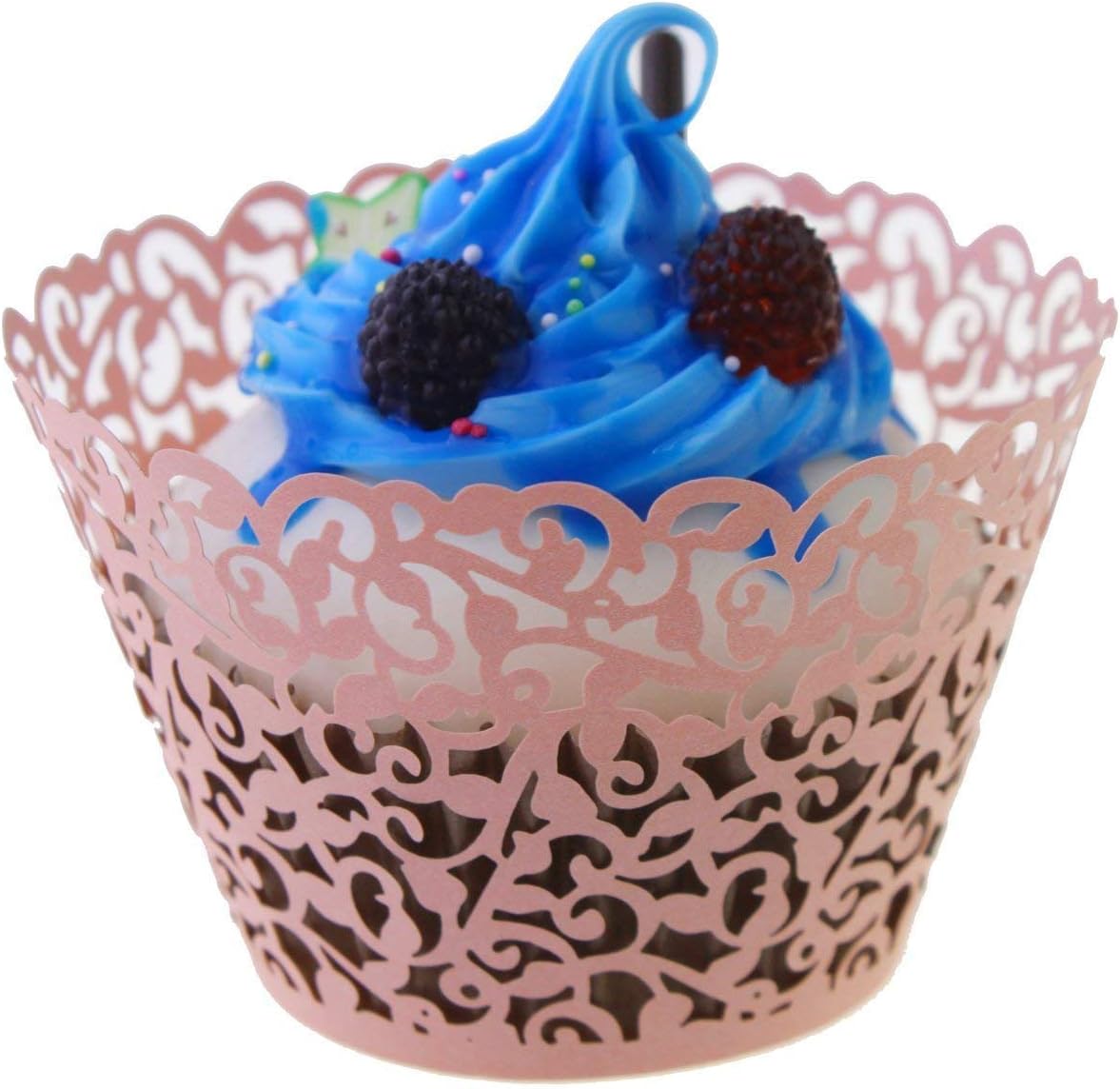 Vine Cupcake Wrappers, 60PCS Lace Cupcake Liners for Regular Sized Cupcake (Pink)