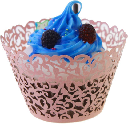 Vine Cupcake Wrappers, 60PCS Lace Cupcake Liners for Regular Sized Cupcake (Pink)