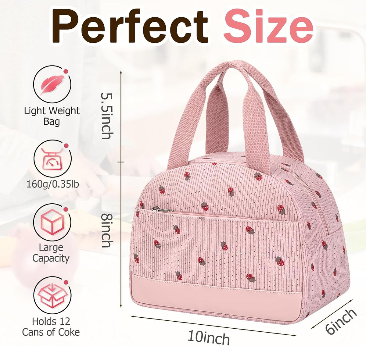 Strawberry Lunch Box for Women, LunchBag for Women ,Insulated Lunch Bag