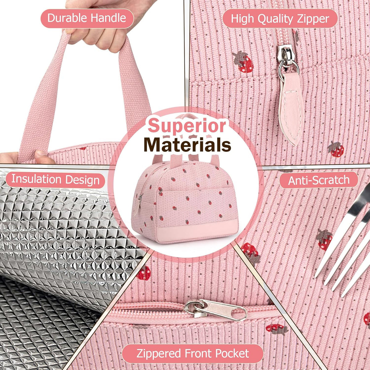 Strawberry Lunch Box for Women, LunchBag for Women ,Insulated Lunch Bag