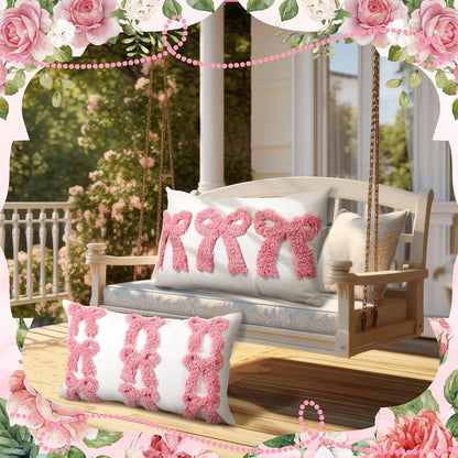 Cinnvoice Set of 2 Pink Bow Pillow Covers Preppy Room Decor, 20 x 12 Inches