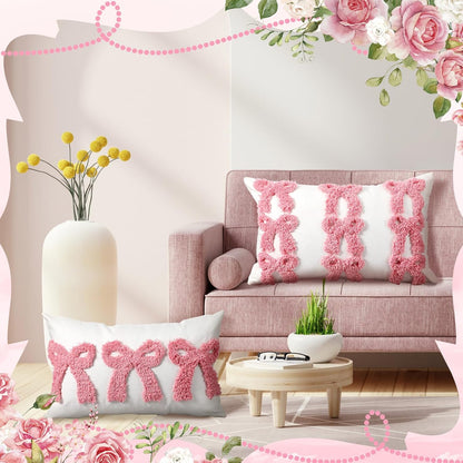 Cinnvoice Set of 2 Pink Bow Pillow Covers Preppy Room Decor, 20 x 12 Inches