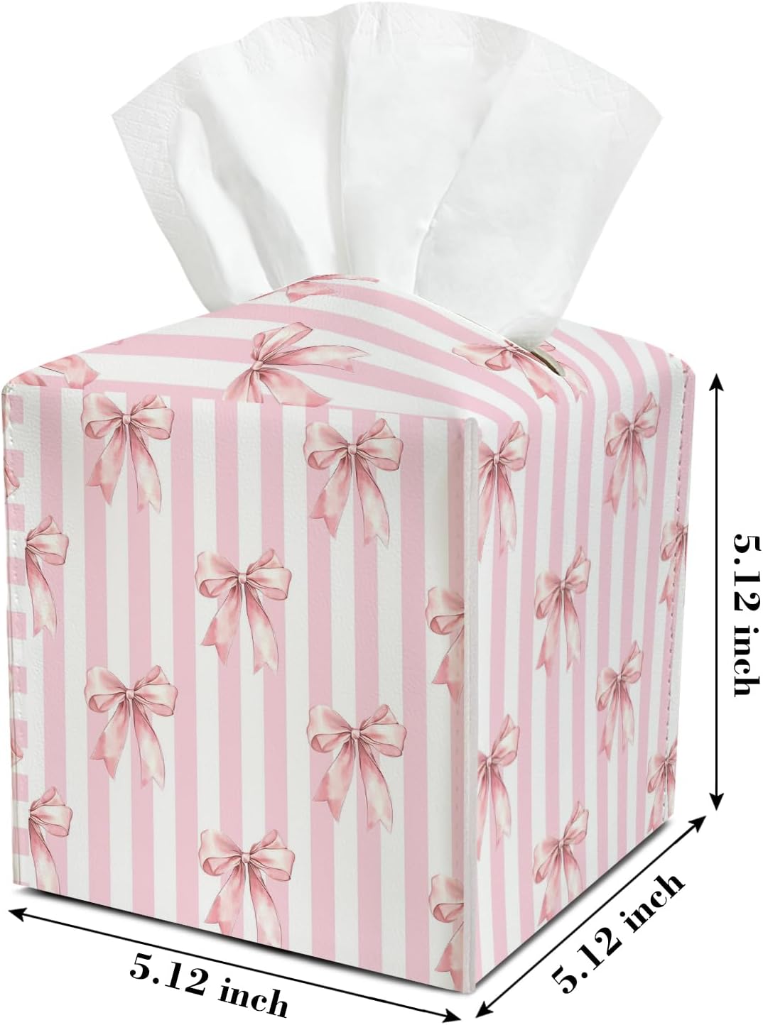 Pink Bow Stripes Leather Tissue Box Cover Square Tissue Holder for Car Livingroom Office Decor Ideal Gifts for Women Colleagues Family Sister Bestie Daughter Birthday Christmas Housewarming - YT0208
